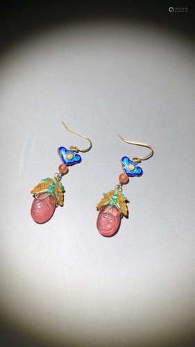 Qing Dynasty Pair of Chinese Enamel Glass Earring