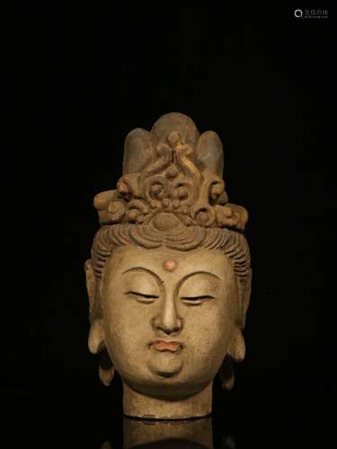 Late Qing , Chinese Wood Buddha Head