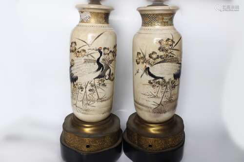 Pair of Porcelain Vases made into Lamp