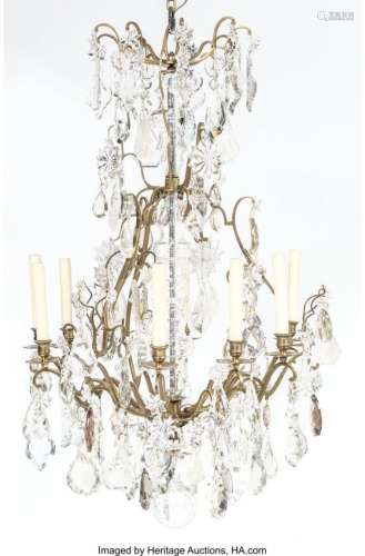 57004: A Cut Glass, Rock Crystal, and Brass Chandelier,
