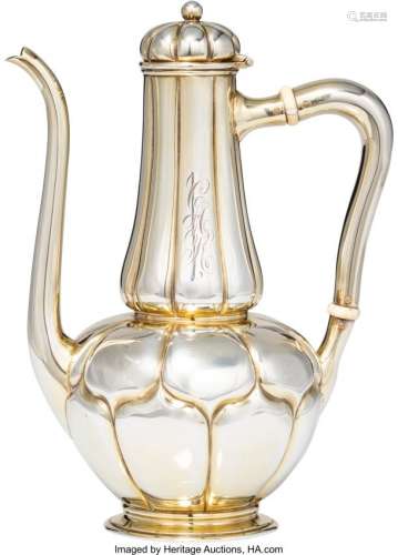 57034: A Gorham Gilt-Washed Silver Bachelor Coffee Pot,