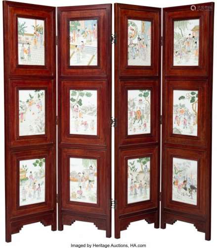 57008: A Chinese Four-Fold Hardwood Screen with Inset P
