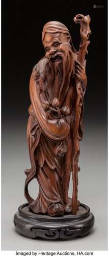 57232: A Chinese Carved Boxwood Figure of Shou Xing, ea