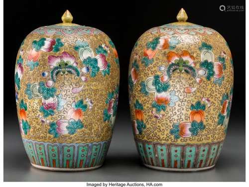 57233: A Pair of Chinese Famille Rose Porcelain Melon-F