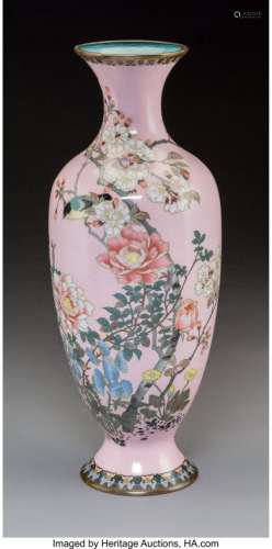 57205: A Japanese Enameled Vase Featuring Floral and Av