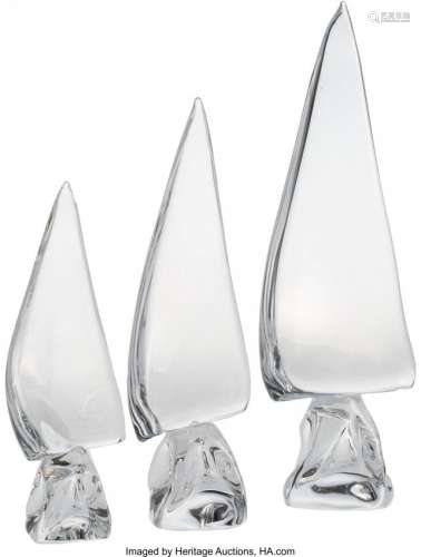 57089: Three Daum Glass Sailboats, Late 20th century En