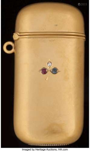 57283: AN AMERICAN 14K GOLD AND HARDSTONE MATCH SAFE, c