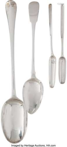 57027: Four English Silver Serving Flatware Pieces, Lon