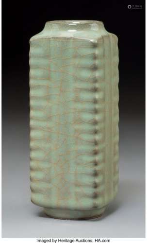 57206: A Chinese Celadon Cong Vase 6-1/4 x 2-3/8 inches