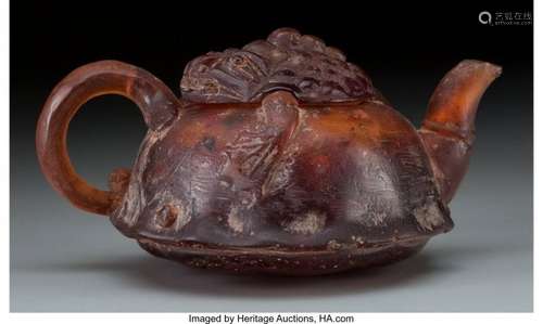 57231: A Chinese Carved Conglomerate Hardstone Teapot,