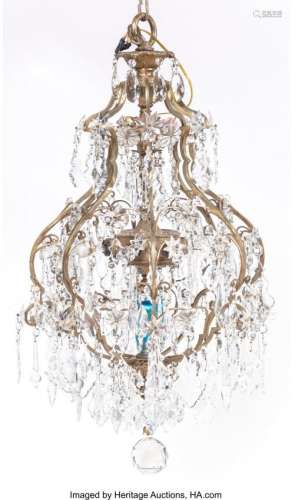 57080: A Glass, Brass, and Porcelain Chandelier, 20th c