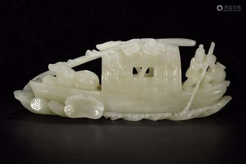 A CARVED JADE FISH BOAT.ANTIQUE