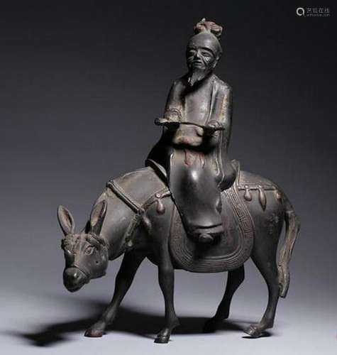 A BRONZE FIGURE OF ZHANGGUOLAO .REPUBLIC PERIOD