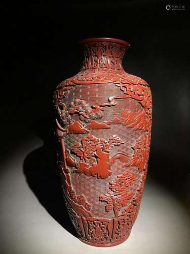 A CARVED CINNABAR LACQUER VASE.QING PERIOD