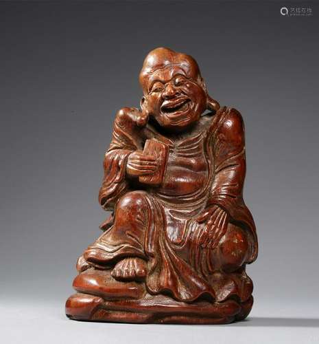 A CARVED BAMBOO LUOHAN.ANTIQUE