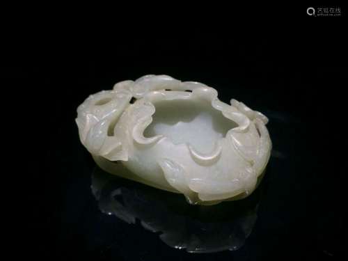 A CARVED WHITE JADE WASHER.ANTIQUE