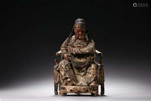 A CARVED PAINTED WOOD GUANGONG.QING PERIOD