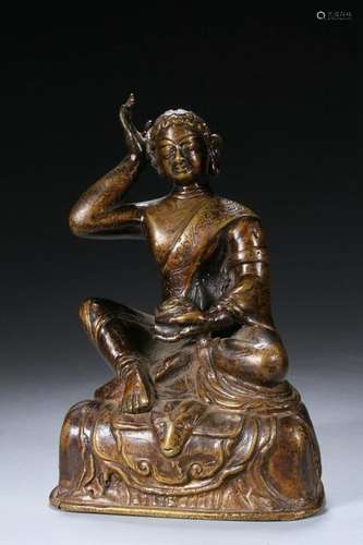 A BRONZE FIGURE OF JEBZUN MILARABA.ANTIQUE