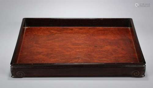 A CARVED ROSEWOOD TRAY.ANTIQUE