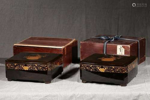 A PAIR OF BLACK-LACQUER BOX AND COVERS.