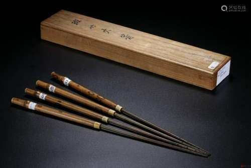 A SET OF FOUR BAMBOO INLAID BRONZE