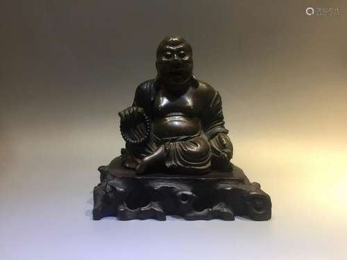 A BLACK LACQUERED FIGURE OF BUDDHA.ANTIQUE