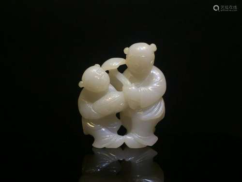 A CARVED WHITE JADE HEHE .QING PERIOD