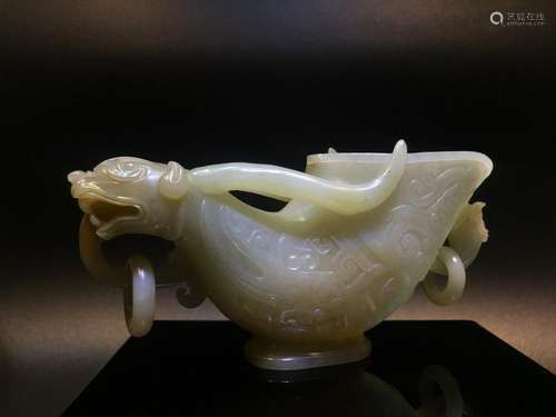 A CARVED WHITE JADE LIBATION CUP .ANTIQUE