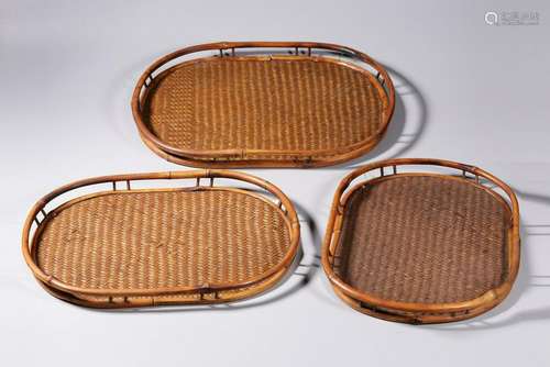 THREE OF JAPANESE BAMBOO BASKETS.ANTIQUE