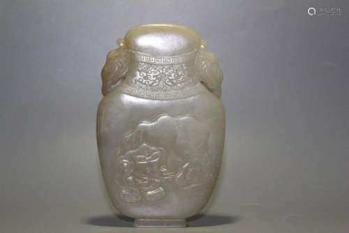 A CARVED WHITE JADE BRUSH WASHER.QING PERIOD