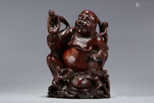 A CARVED WOOD LUOHAN GROUP.ANTIQUE