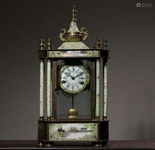 A BRONZE ENAMEL CLOCK.19TH CENTURY