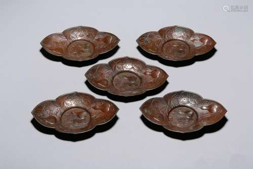 FIVE OF JAPANESE BRONZE CUP STANDS.ANTIQUE