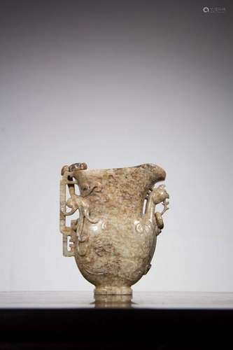 A CARVED JADE 'DRAGON AND PHOENIX CUP.MING PERIOD