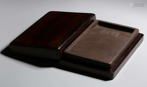 A CARVED DUAN INKSTONE AND BOX.QING PERIOD