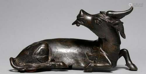 A BRONZE FIGURE OF BUFFALO.QING PERIOD