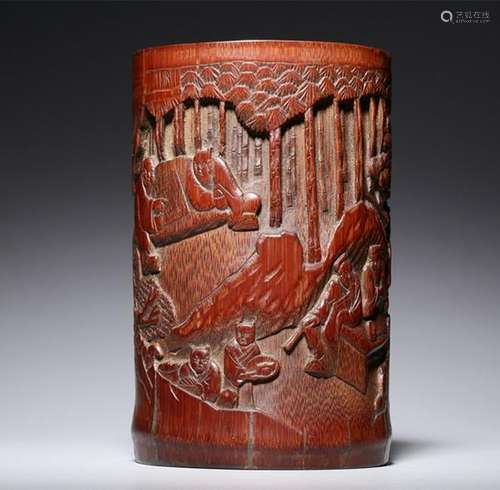 A CARVED BAMBOO BRUSHPOT.BITONG.QING PERIOD