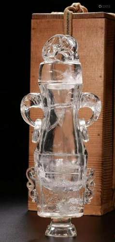 A CARVED CRYSTAL'ELEPHANT' VASE AND COVER.REPUBLIC