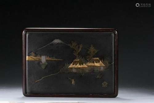 A JAPANESE WOOD BOX AND COVER.ANTIQUE