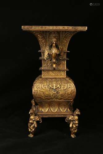 A GILT-BRONZE PHOENIX VASE.QING PERIOD