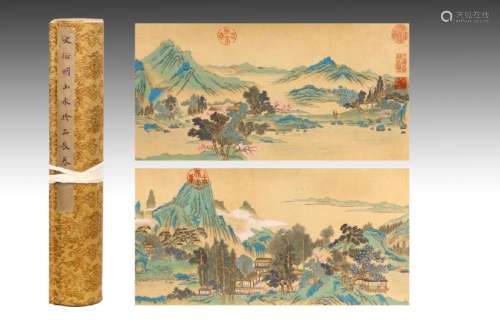 HANDSCROLL PAINTING OF RIVER & MOUNTAIN LANDSCAPE