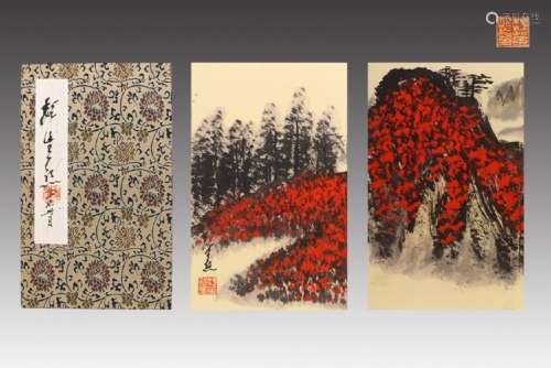 CHINESE PAINTING ALBUM OF RED MOUNTAIN LANDSCAPE