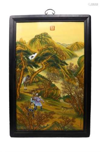 CHINESE FRAMED PAINTING OF TIGER HUNTING