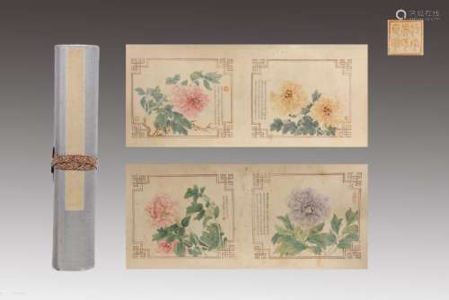 CHINESE HANDSCROLL PAINTING OF COLORFUL FLOWERS