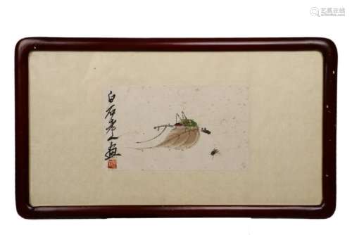 CHINESE FINE PAINTING OF A LOCUST AND A BEE