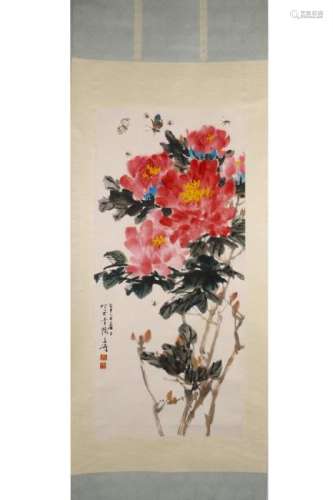 CHINESE INK AND COLOR PAINTING OF FLOWER BLOSSOM