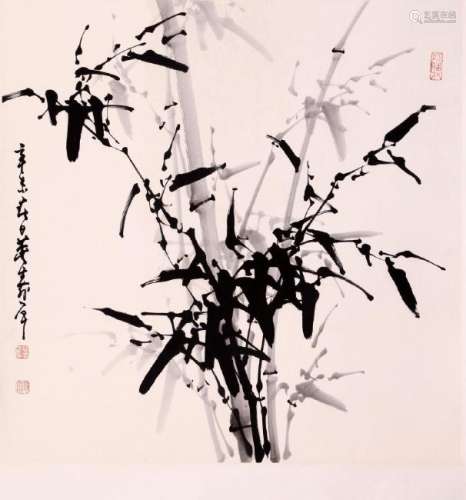 CHINESE HANGING SCROLL INK PAINTING OF BAMBOO