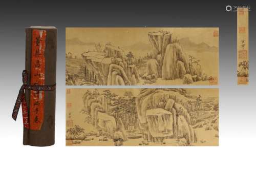 CHINESE HANDSCROLL PAINTING OF VILLAGE IN MOUNTAIN