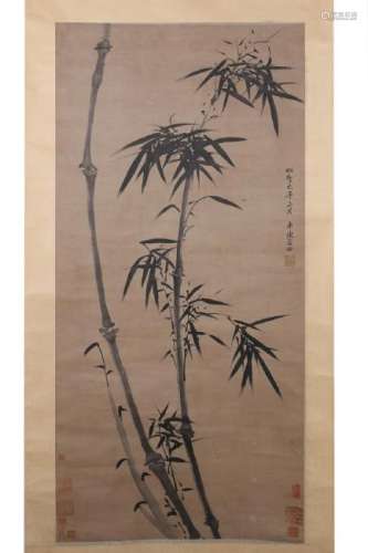 CHINESE HANGING SCROLL INK PAINTING OF BAMBOO