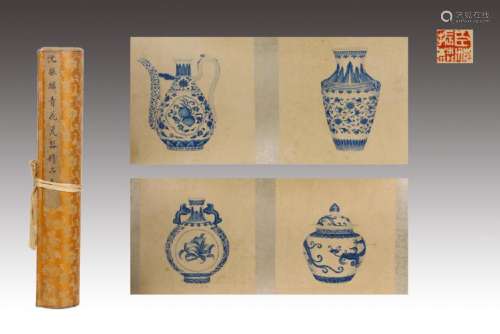 HANDSCROLL PAINTING OF BLUE AND WHITE PORCELAIN
